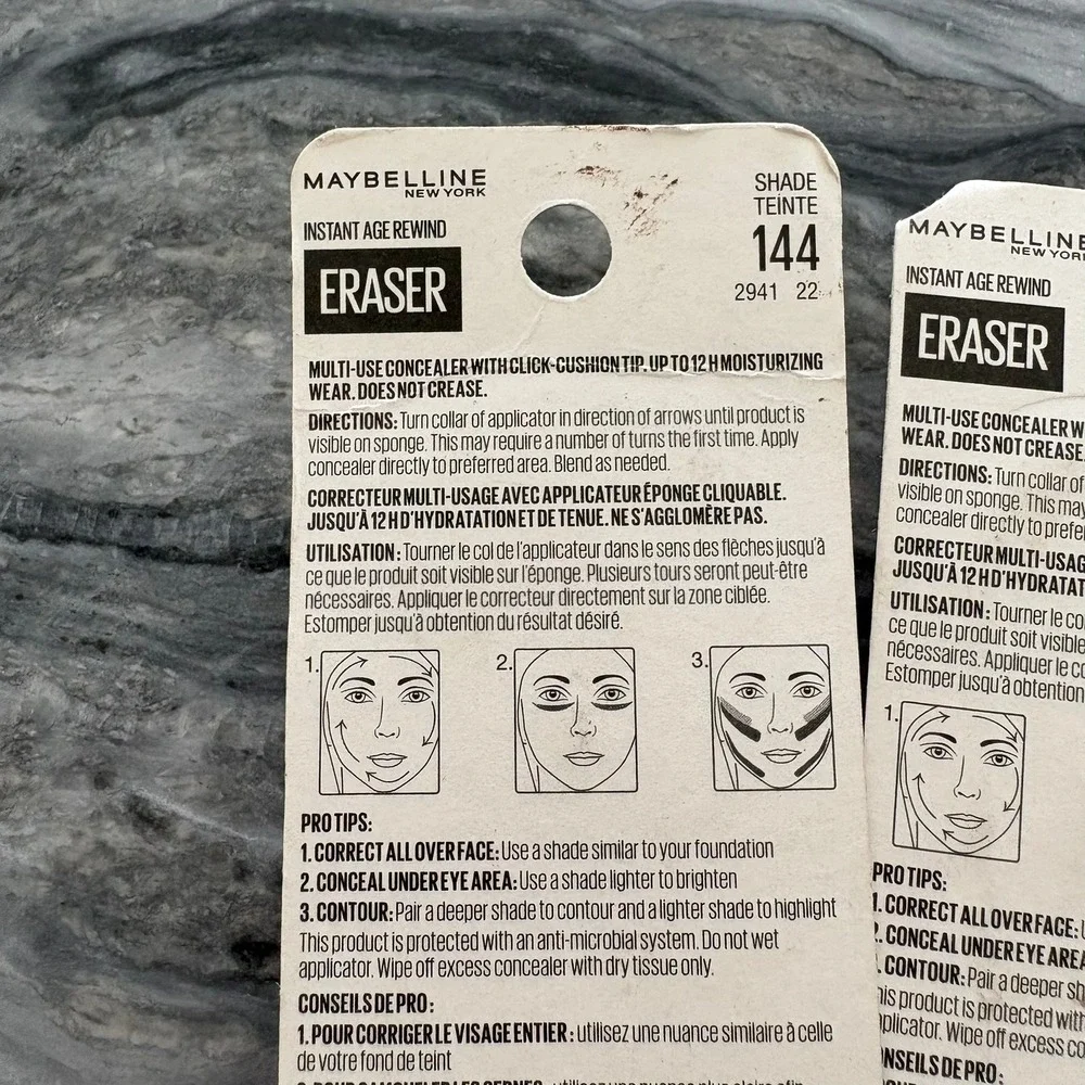 2x Maybelline Instant Age Rewind Eraser Multi-Use Concealer Shade 144 Lot, 2 NEW